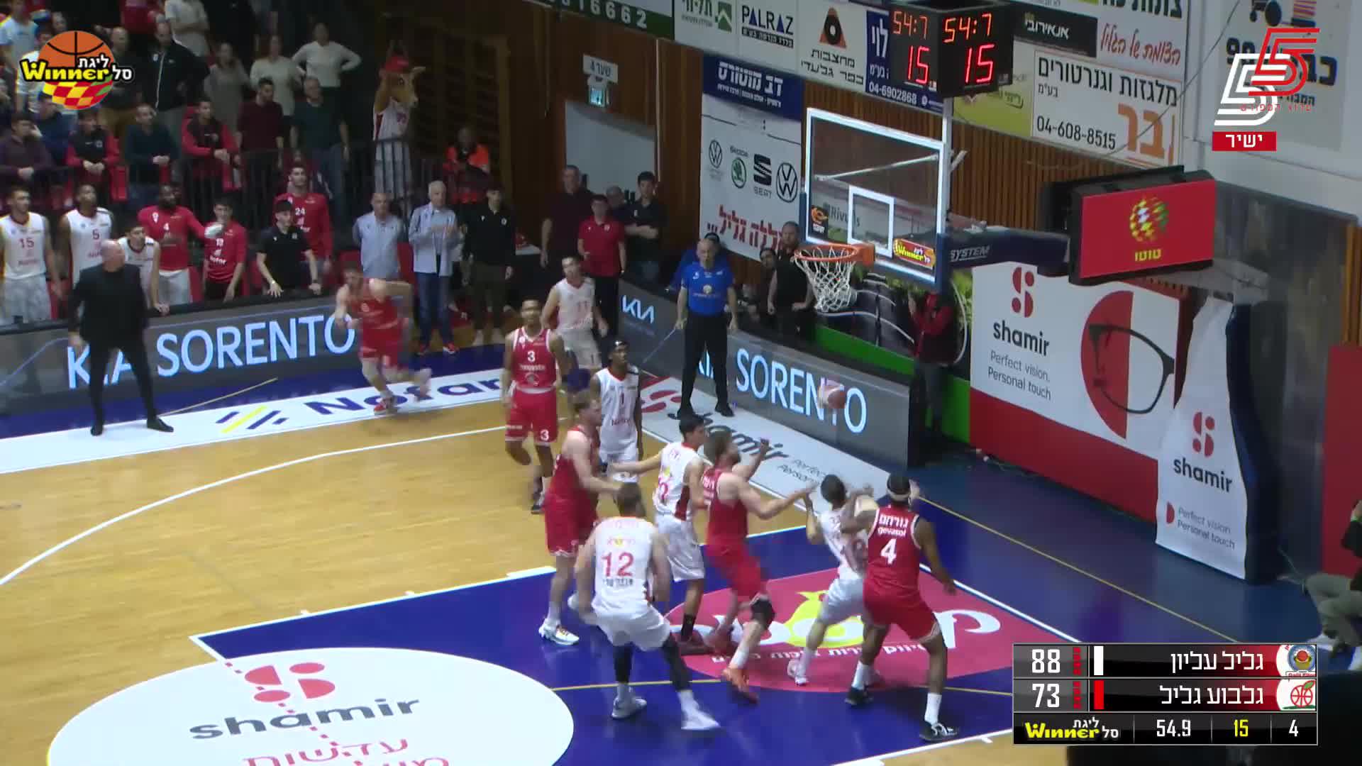 Tzuf Ben Moshe 3-pointers in Hapoel Nofar Galil Elion vs. Hapoel Gilboa Galil